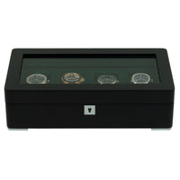 4 Slot Black Wooden Watch Box with Green Interior