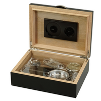 Seconds - 20 CT Black Wooden Cigar Humidor and Ashtray Set (A)