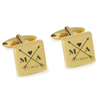 Crossed Arrows with Loveheart, Initials and Date Engraved Cufflinks Engraving Cufflinks Clinks Australia