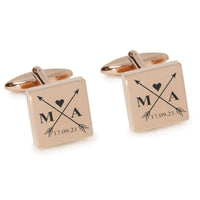 Crossed Arrows with Loveheart, Initials and Date Engraved Cufflinks Engraving Cufflinks Clinks Australia