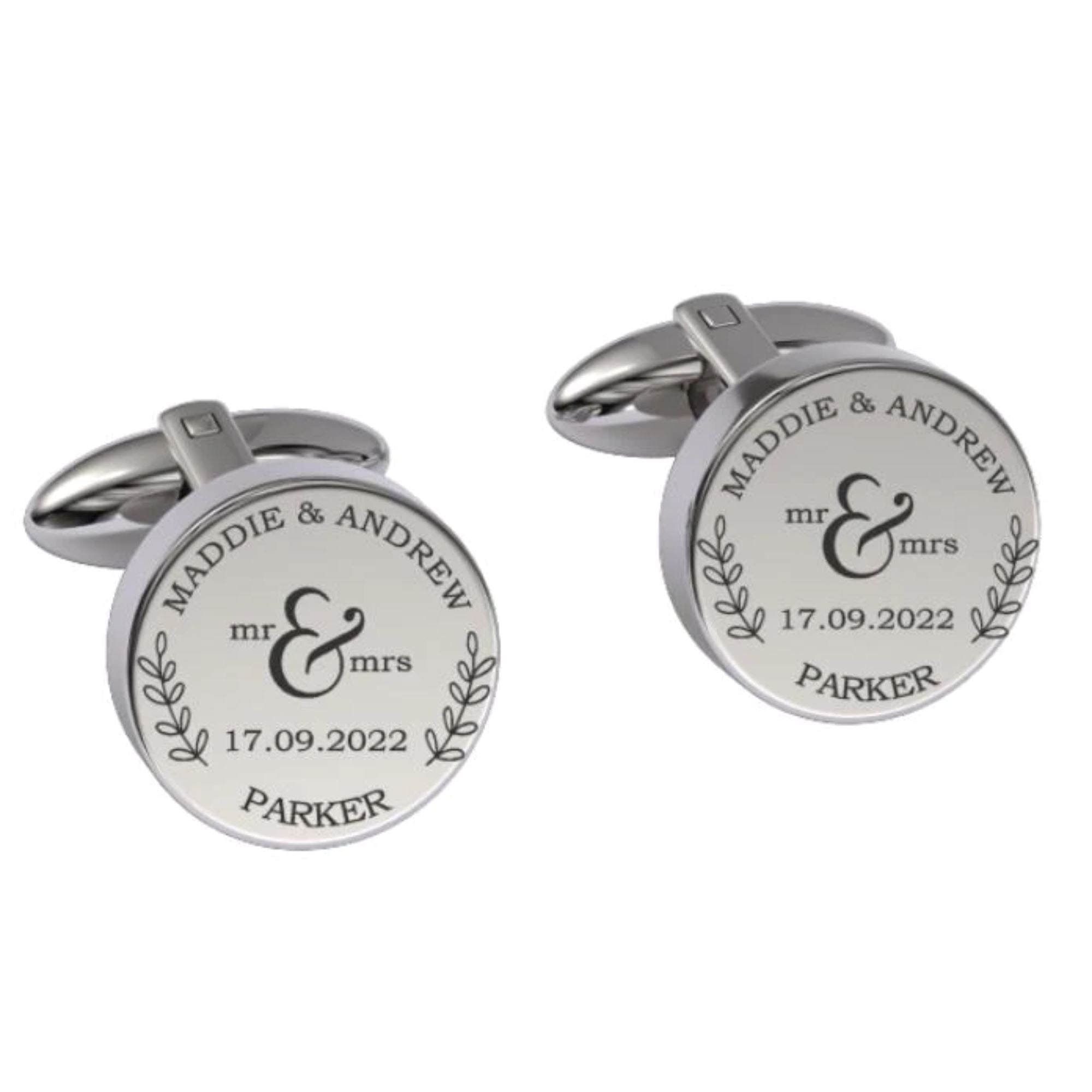 Mr + Mrs Name and Date Engraved Cufflinks Engraving Cufflinks Clinks Australia 