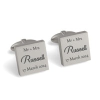 Mr Mrs Last Name with Date Engraved Wedding Cufflinks