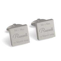 Mr Mrs Last Name with Date Engraved Wedding Cufflinks