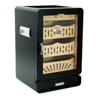 200 CT Black Wooden with Glass Top Cabinet for Cigars