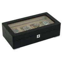 4 Slot Black Wooden Watch Box with Cream Interior
