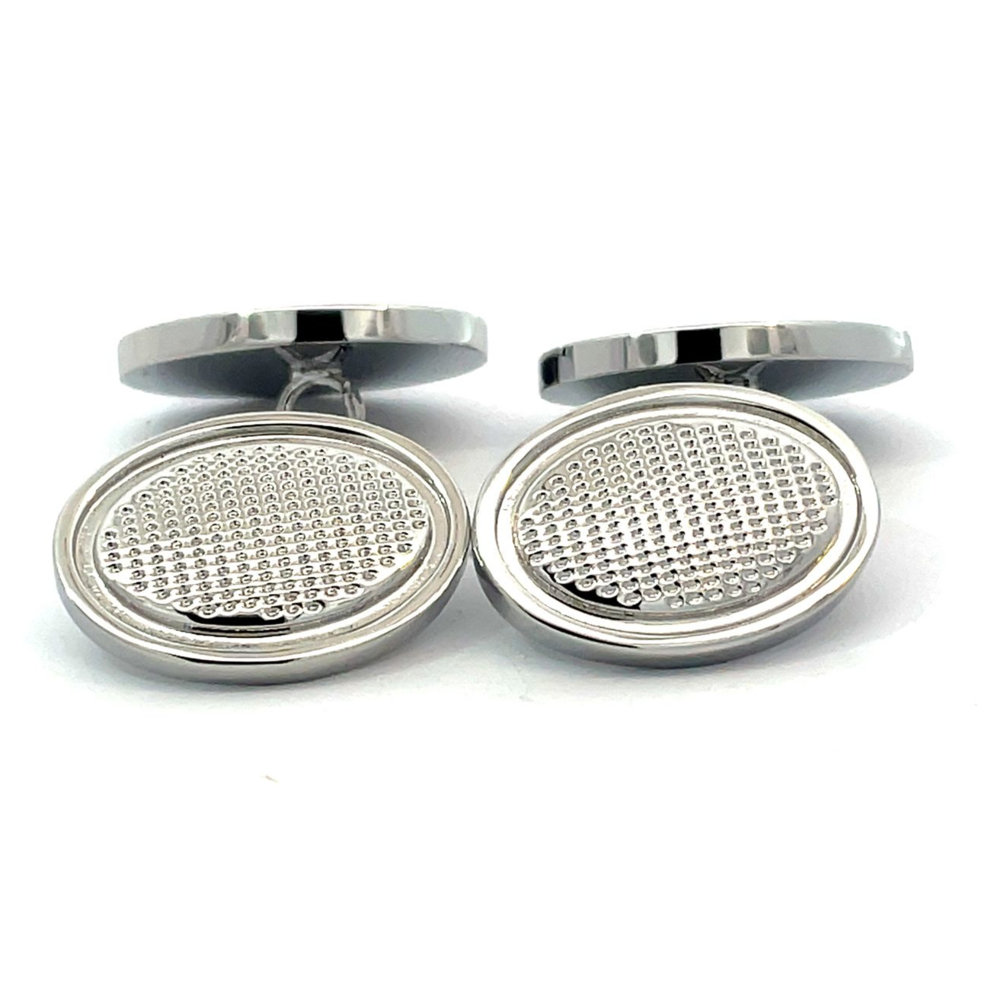 Round Silver Textured Chain Cufflinks