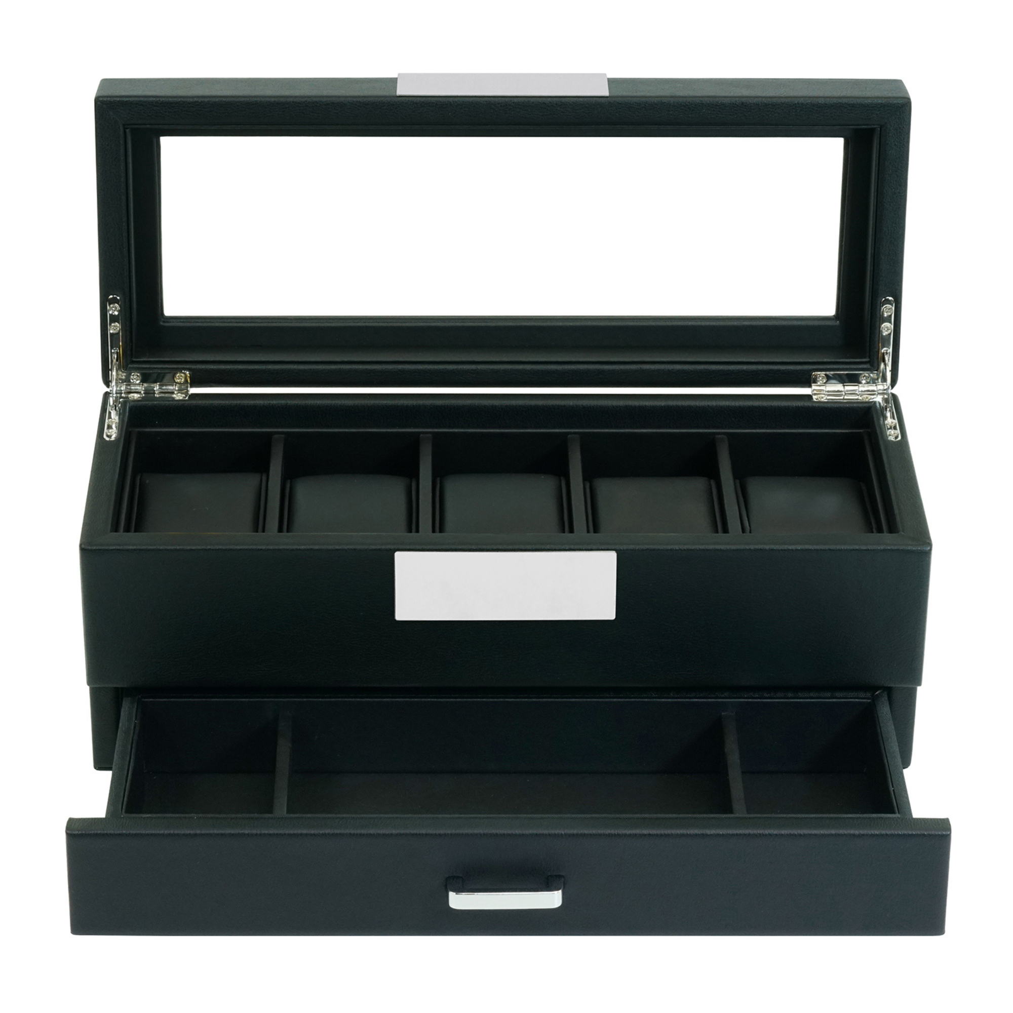 Seconds - 5 Slot Leather Watch Box in Black with Drawers
