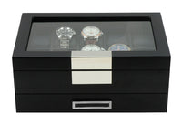 Black Wooden Watch Box for 10 Watches with a Drawer