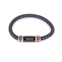 Navy/Black Leather Bracelet with SS Beads and Black Clasp Bracelet Clinks Australia