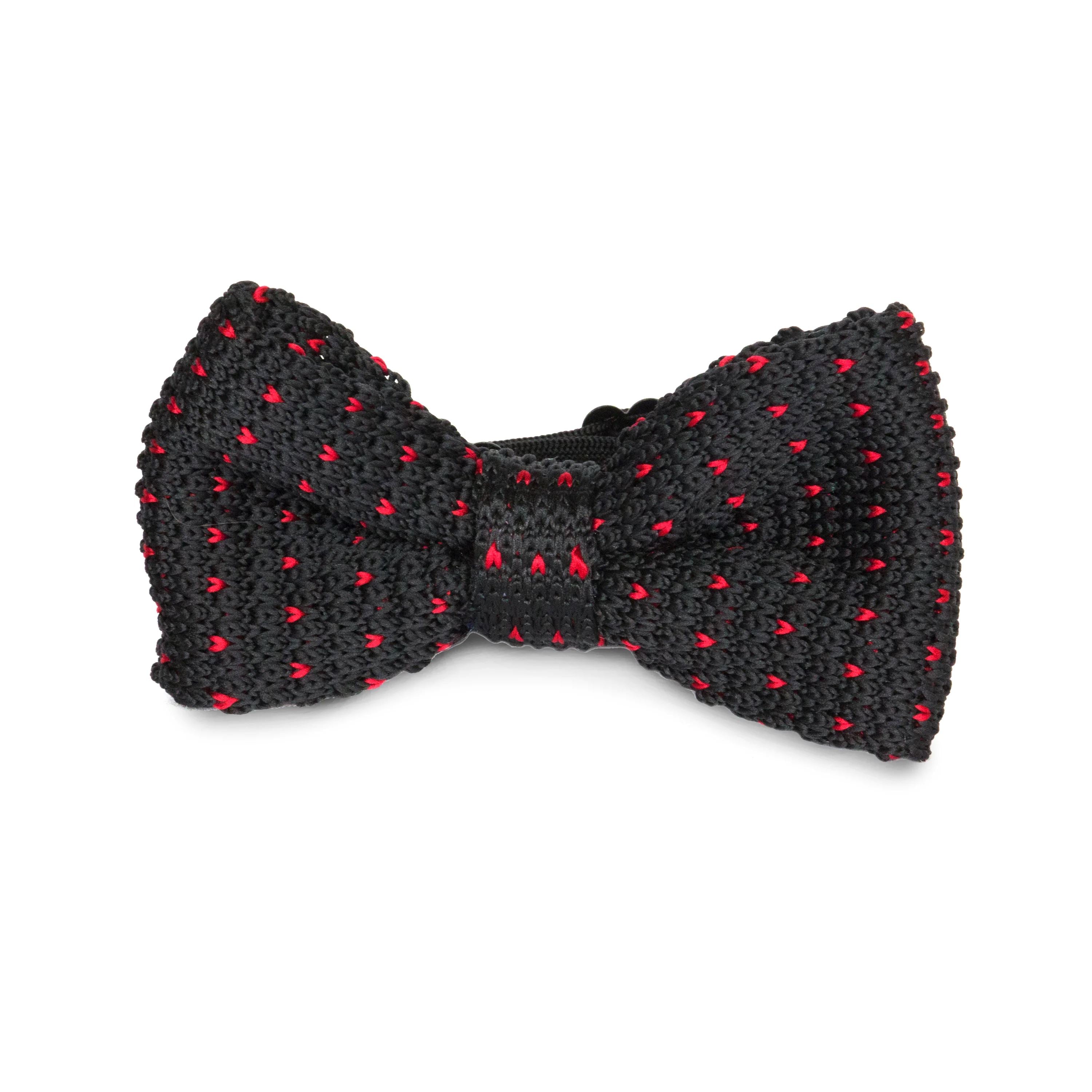 Kids Knit Bow Tie - Black/Red Dot Bow Ties Clinks Australia 