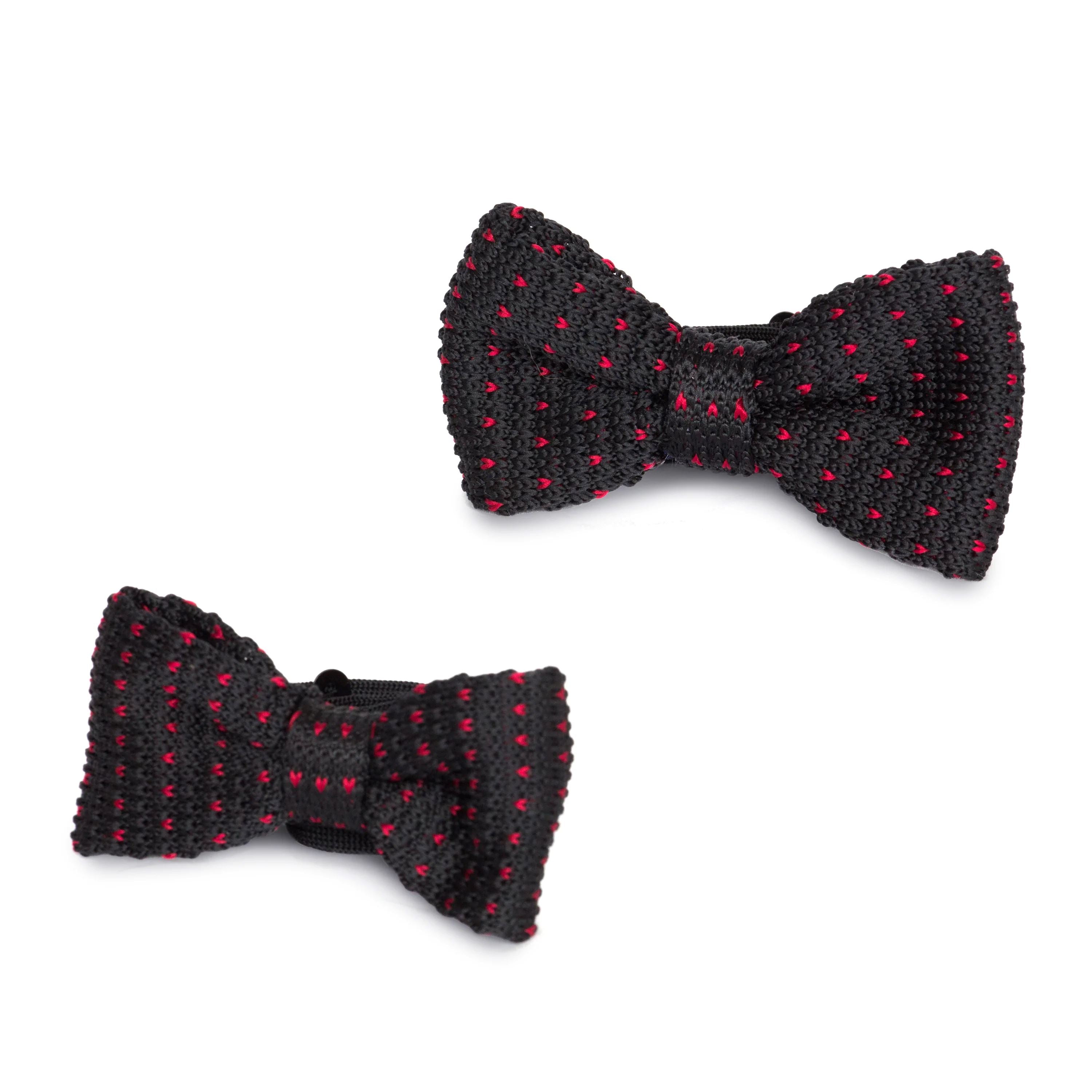 Adult Knit Bow Tie - Black/Red Dot Bow Ties Clinks Australia 