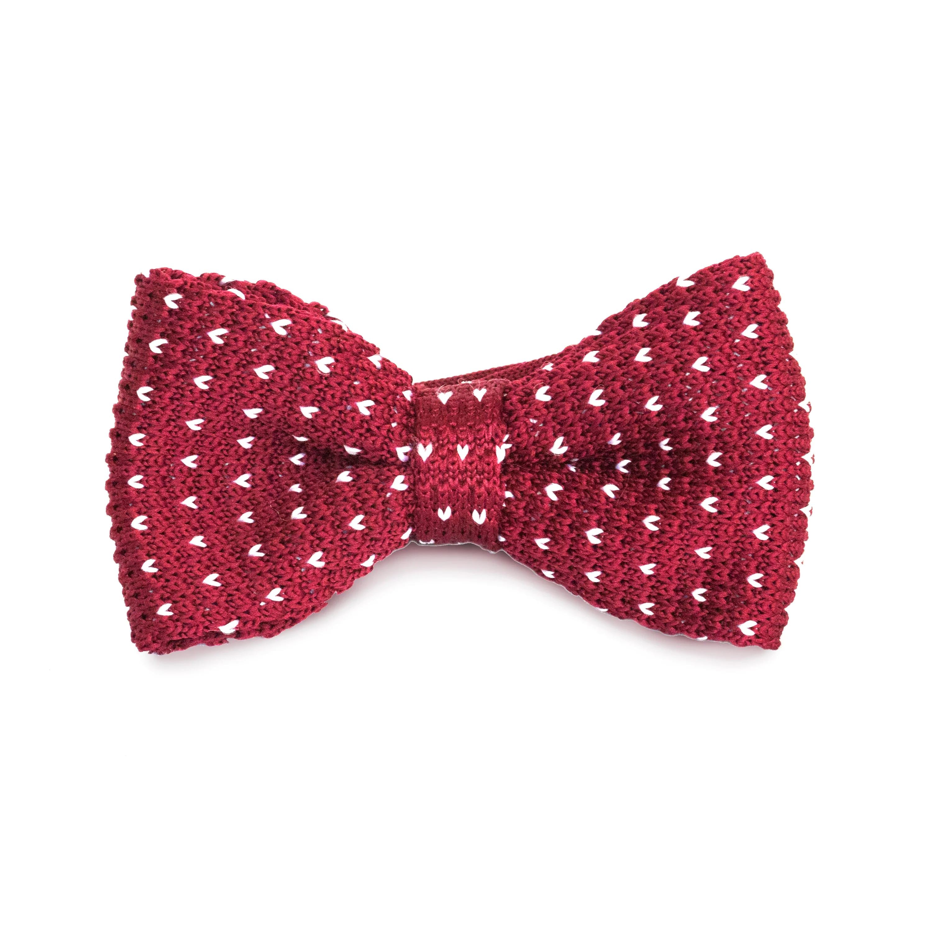 Adult Knit Bow Tie - Maroon/White Dot Bow Ties Clinks Australia 
