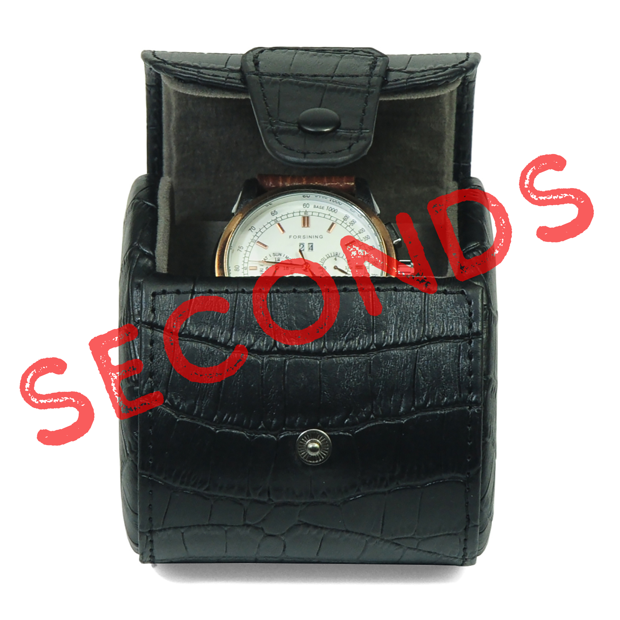 Seconds - Travel Watch Roll Case for 1 in Black Genuine Leather (A)