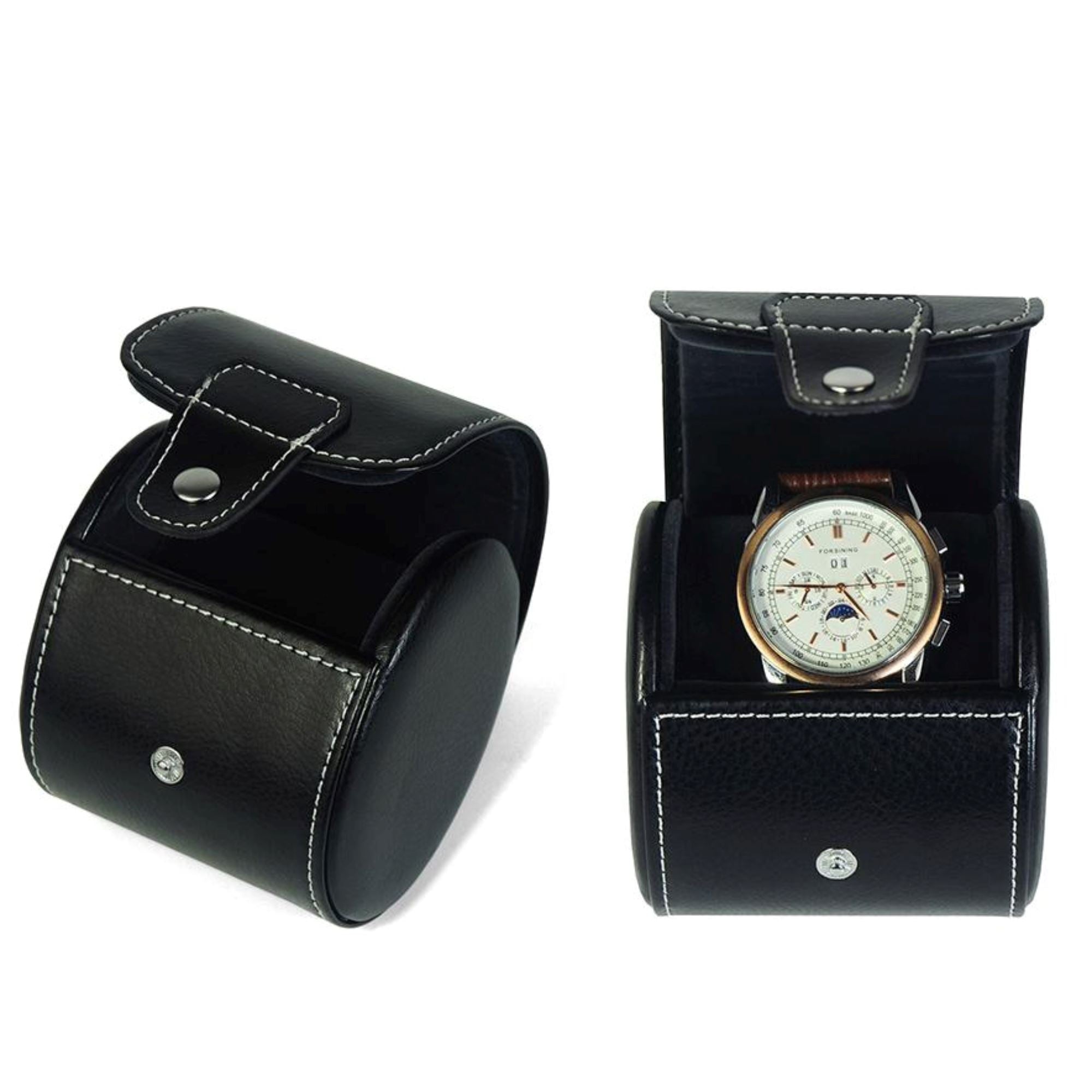 Travel Watch Roll Case for 1 in Black Genuine Leather Watch Boxes Clinks 