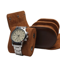 Watch Roll Case for 2 in Brown Vegan Leather Watch Boxes Clinks