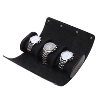 Watch Roll Case for 3 in Black Vegan Leather Watch Boxes Clinks