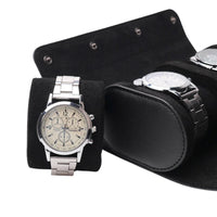 Watch Roll Case for 3 in Black Vegan Leather Watch Boxes Clinks