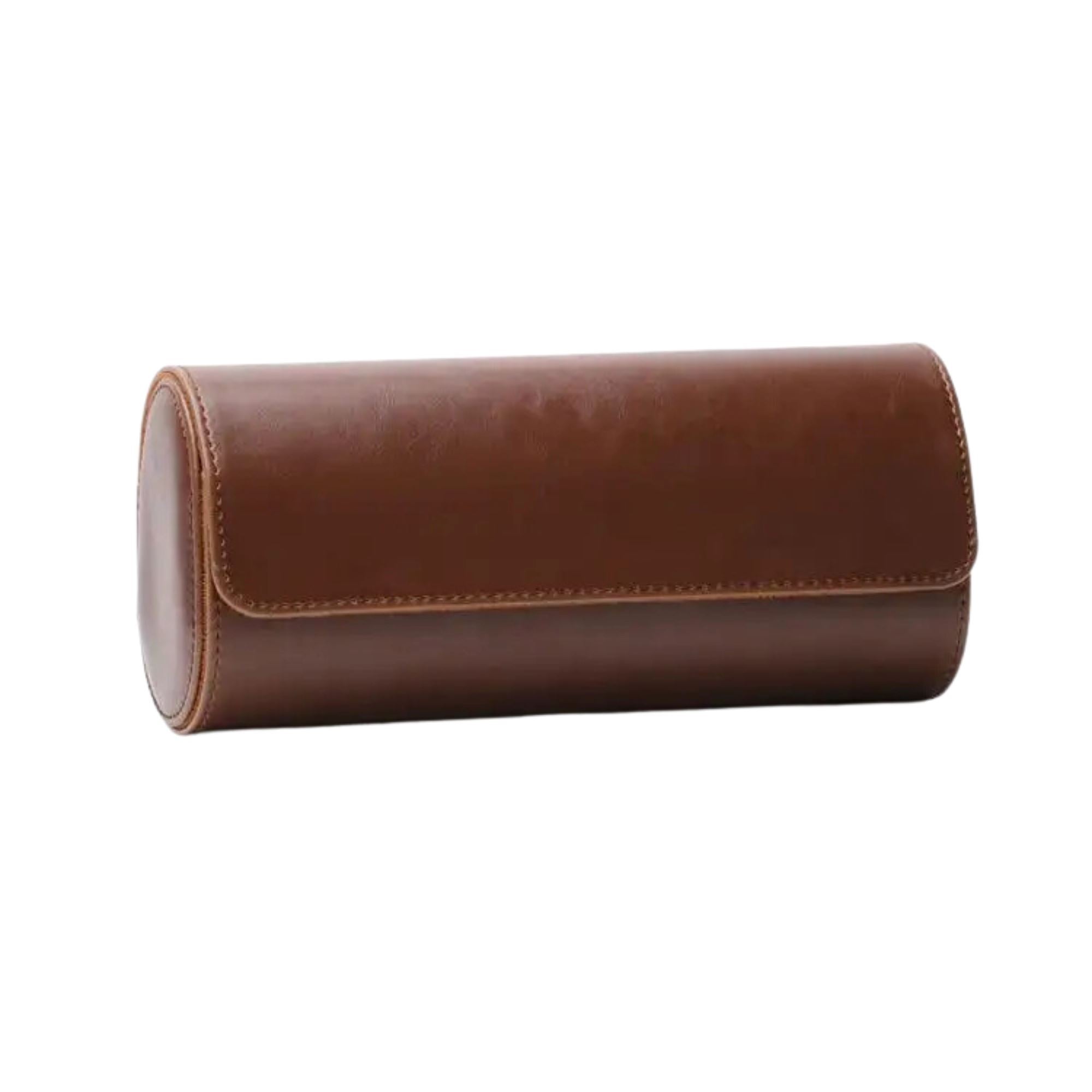 Watch Roll Case for 3 in Brown Vegan Leather Watch Boxes Clinks 