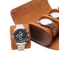 Watch Roll Case for 3 in Brown Vegan Leather Watch Boxes Clinks