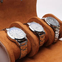 Watch Roll Case for 3 in Brown Vegan Leather Watch Boxes Clinks