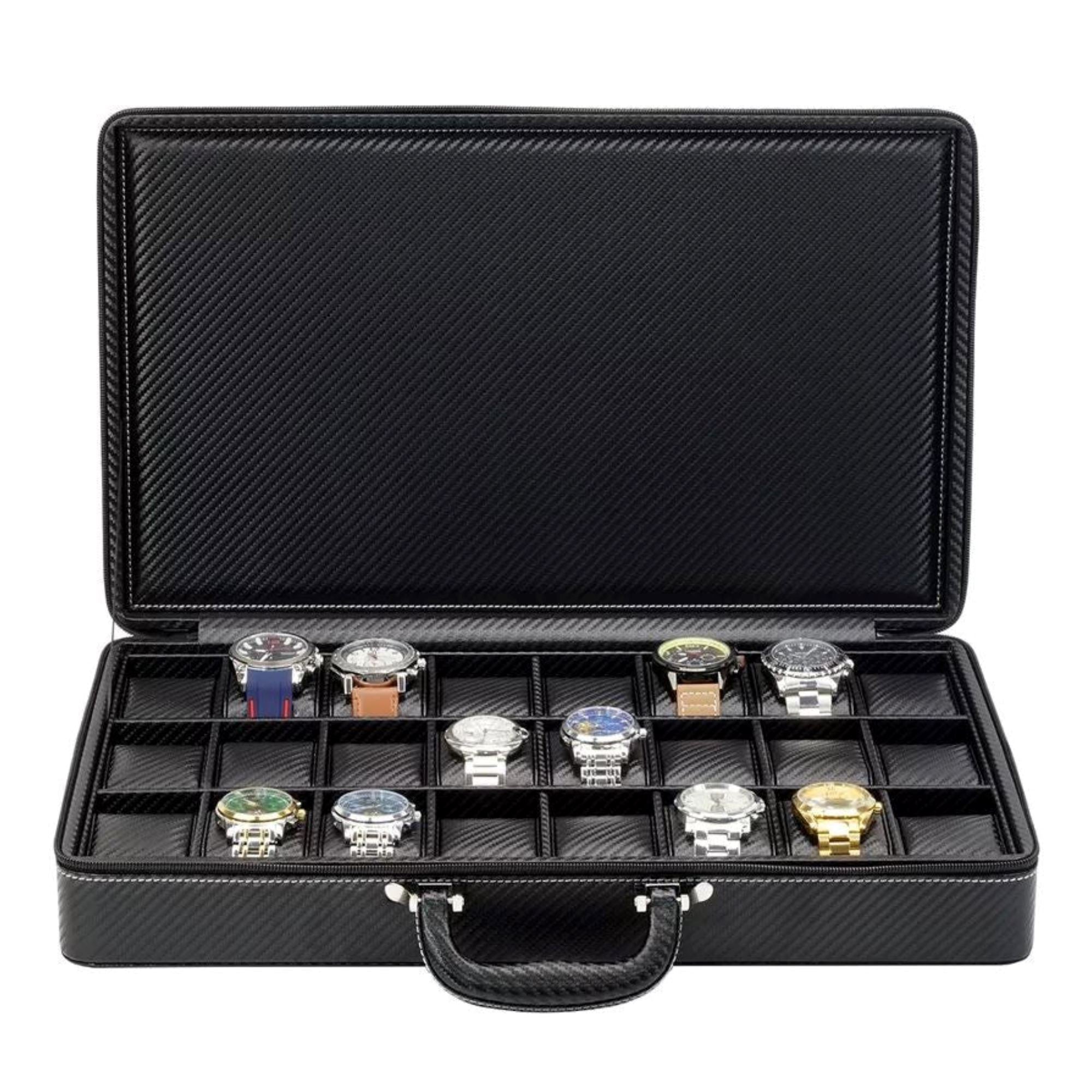 24 Slots Black Leather Watch Storage Case Watch Boxes Clinks Default 