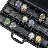 24 Slots Black Leather Watch Storage Case Watch Boxes Clinks