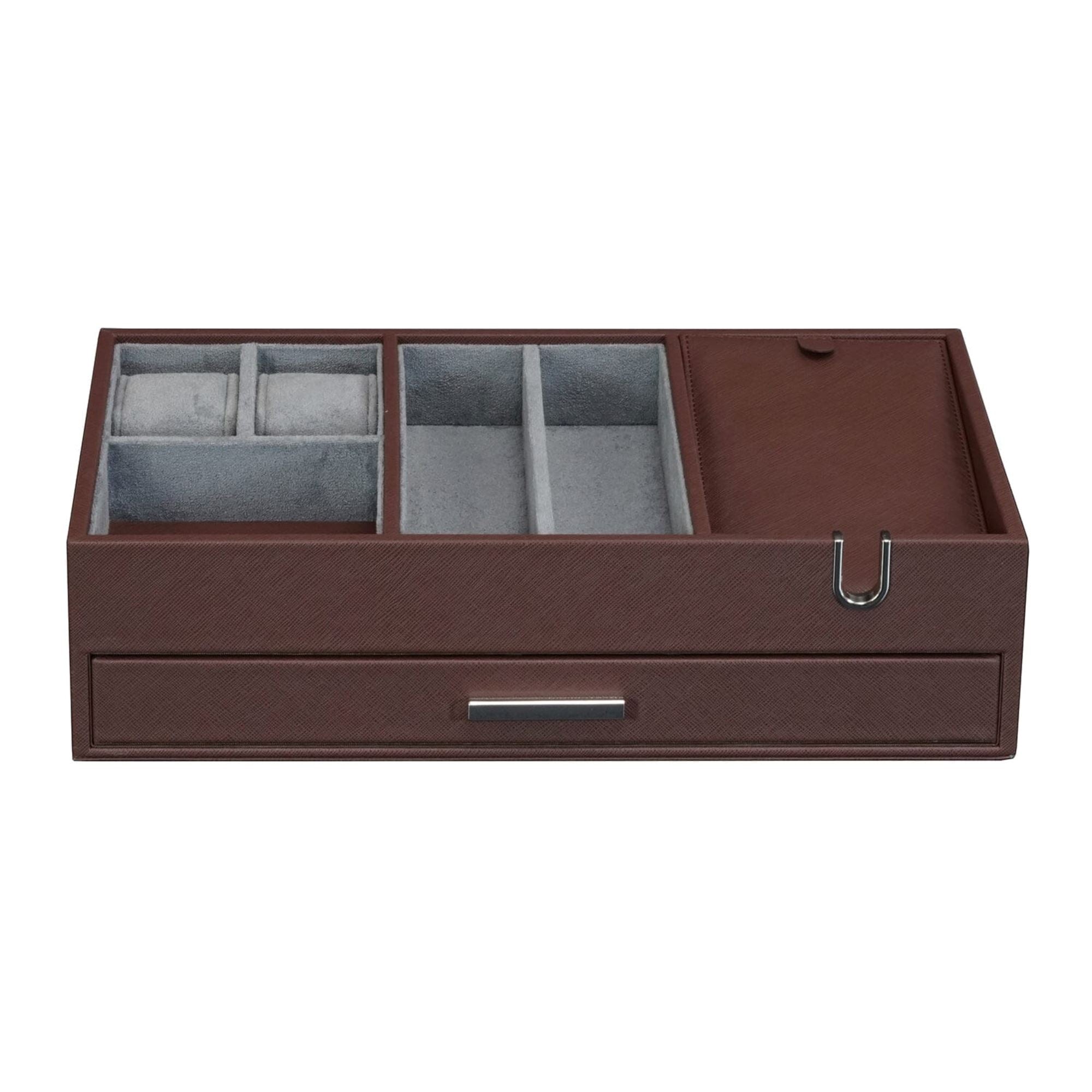 Leather Valet Tray with Drawer in Brown Watch Boxes Clinks 