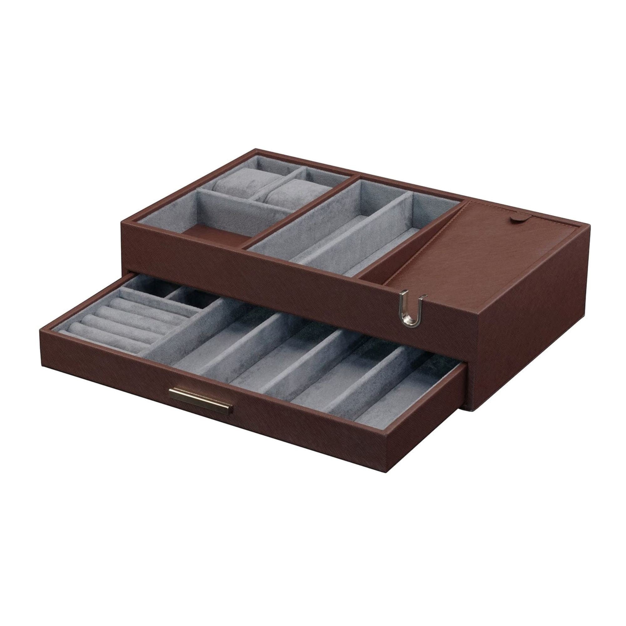 Leather Valet Tray with Drawer in Brown Watch Boxes Clinks 