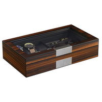 6 Slots Watch Box with Cufflinks and Sunglasses Storage in Ebony Wood Watch Boxes Clinks