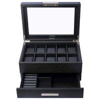 10 Slots Watch Box with Drawer in Black Watch Boxes Clinks