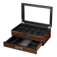 10 Slots Ebony Wooden Watch Box with Drawer Watch Boxes Clinks
