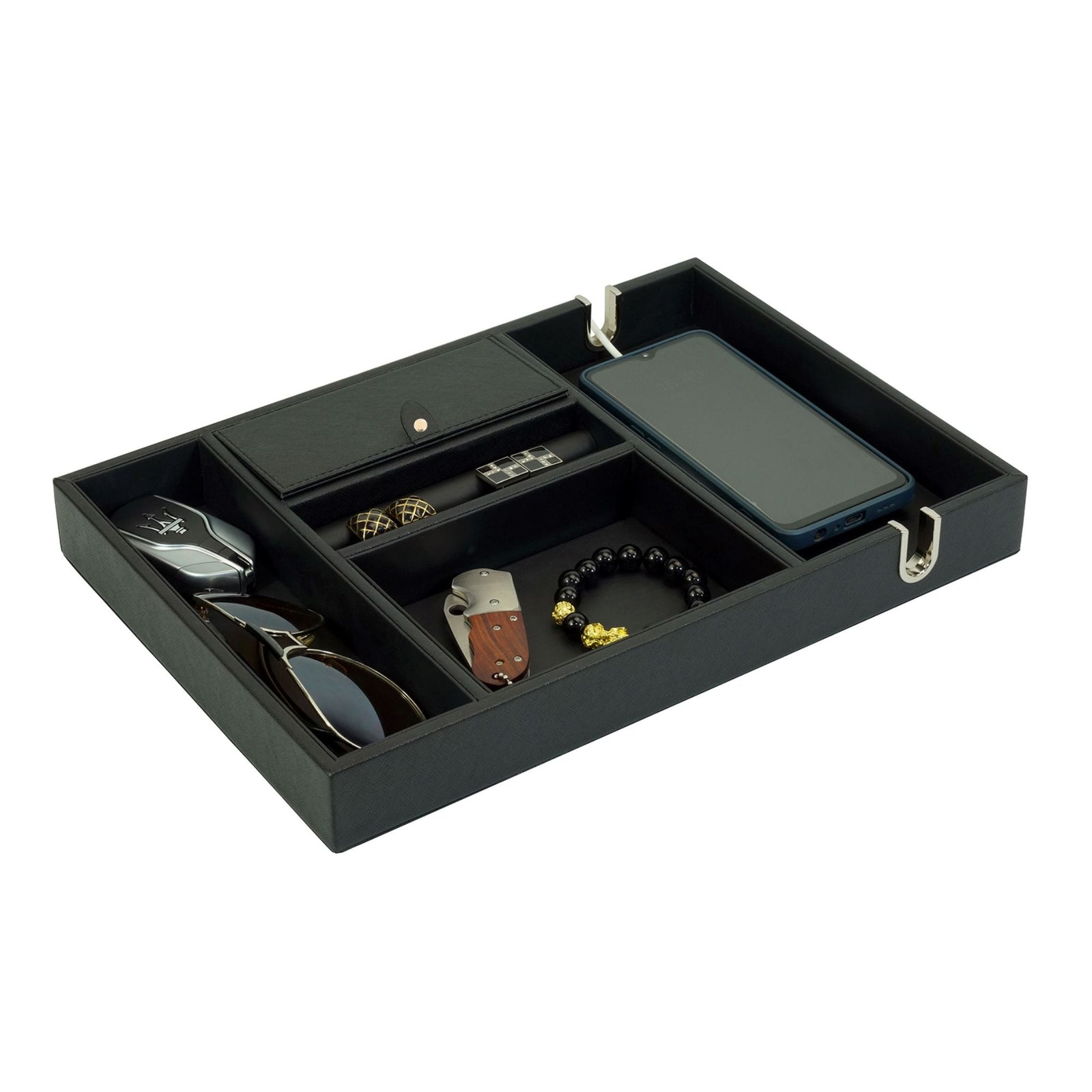 Black Vegan Leather Valet Tray Watch Boxes Clinks Australia 
