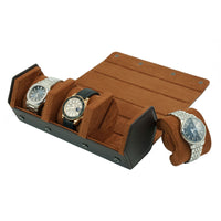 Watch Roll Case for 3 Watches in Dark Brown Vegan Leather Watch Boxes Clinks Australia