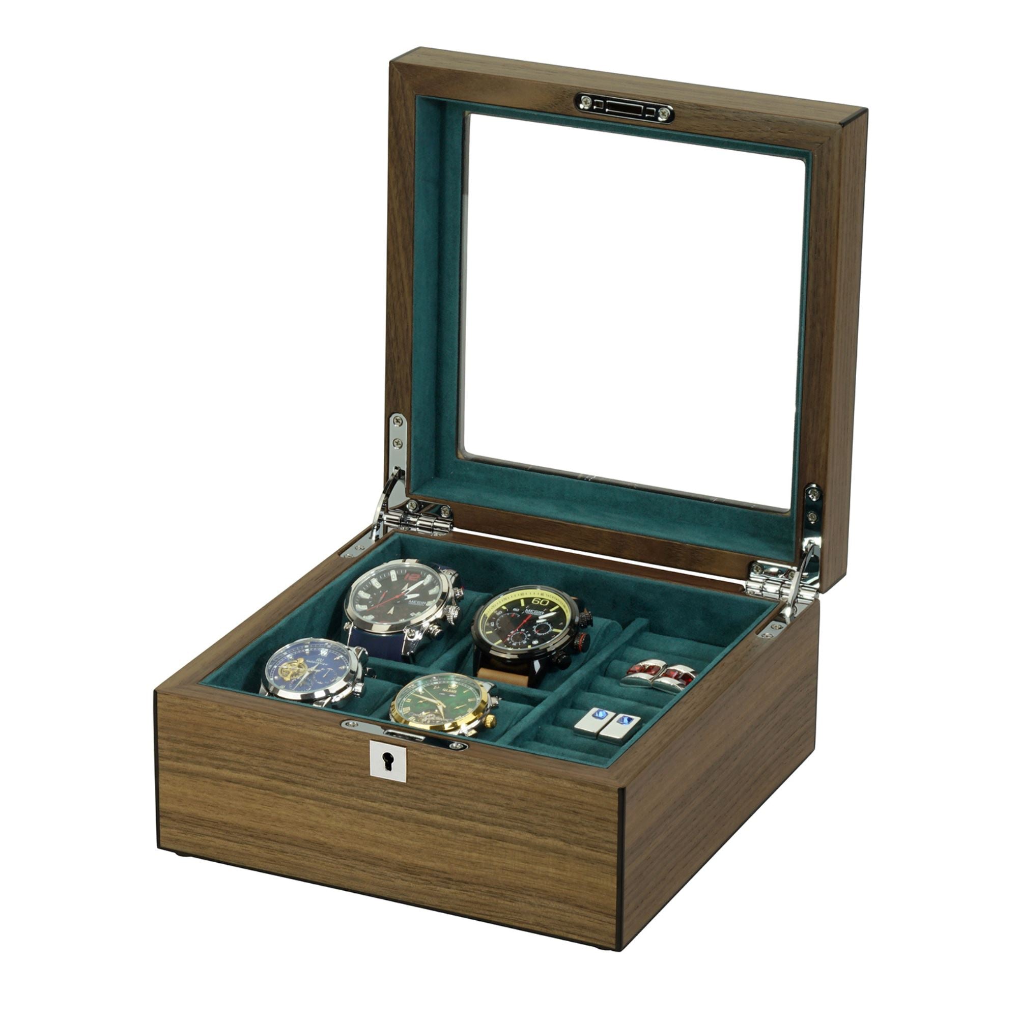 4 Slots Walnut Wooden Watch Box with Cufflinks Storage Watch Boxes Clinks Australia 