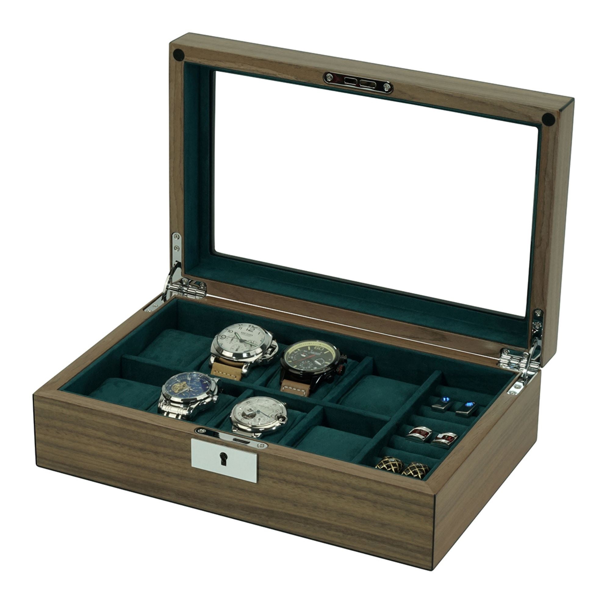 8 Slots Walnut Wooden Watch Box with Cufflinks Storage Watch Boxes Clinks Australia 