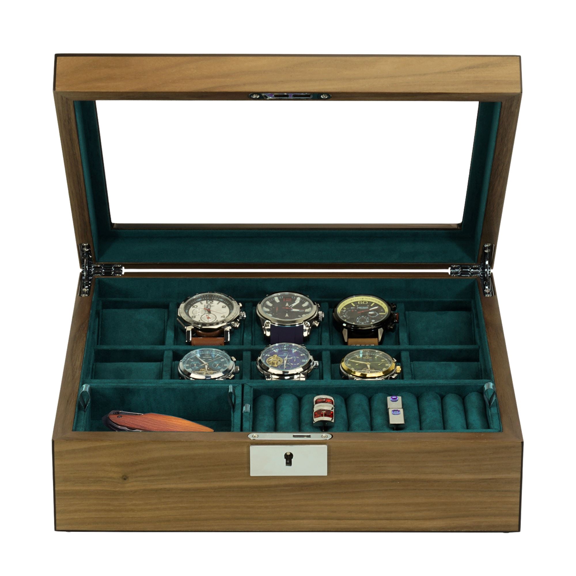 10 Slots Walnut Wooden Watch Box with Removable Trays Watch Boxes Clinks Australia 