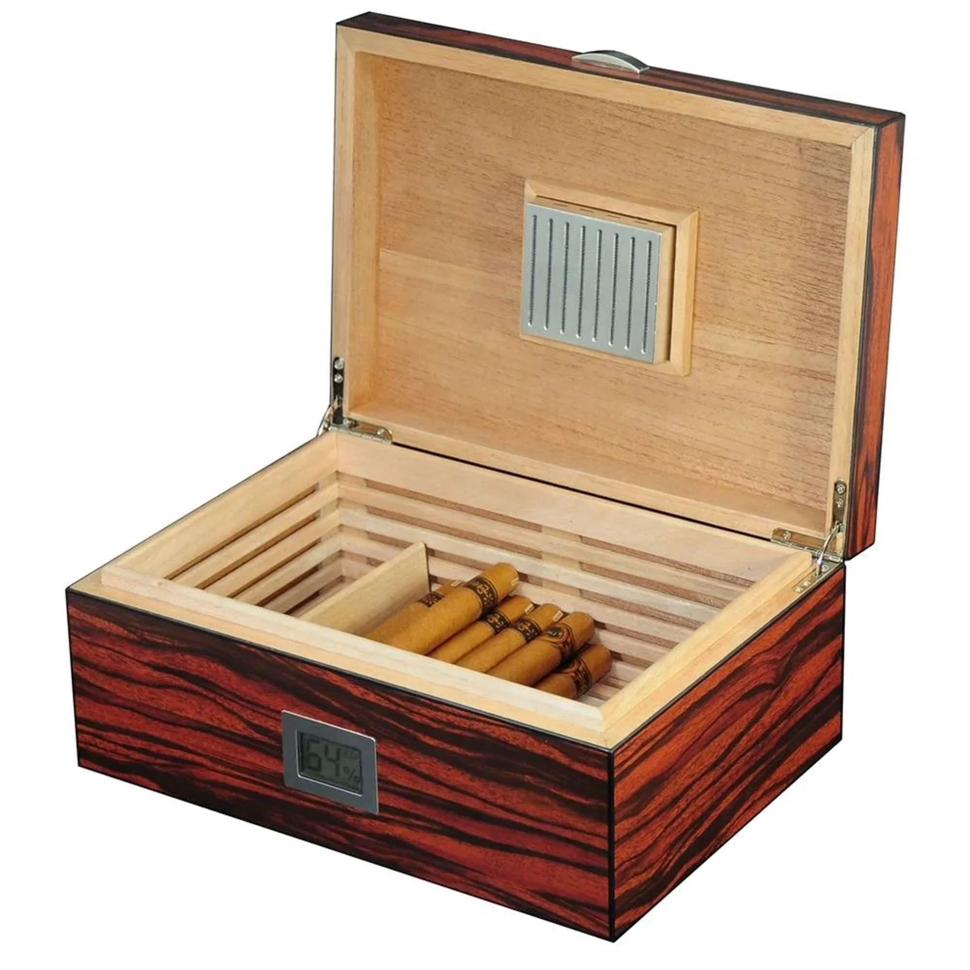50 CT Ebony Cigar Humidor Box for Cigars Cigar Boxes Clinks 
