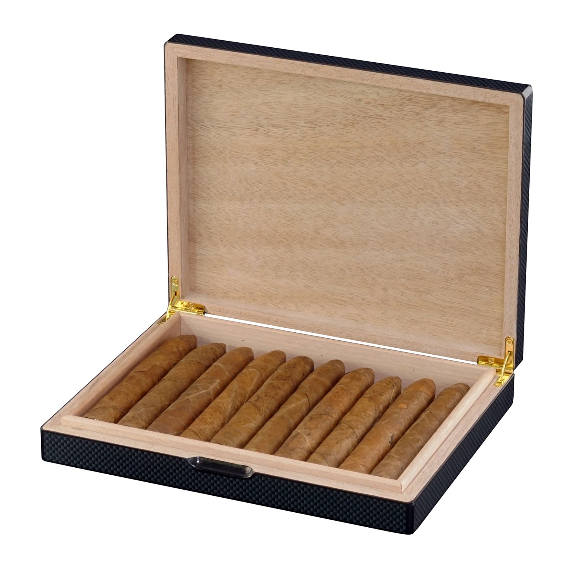 10 CT Carbon Fibre Wooden Humidor Cigar Boxes Clinks 