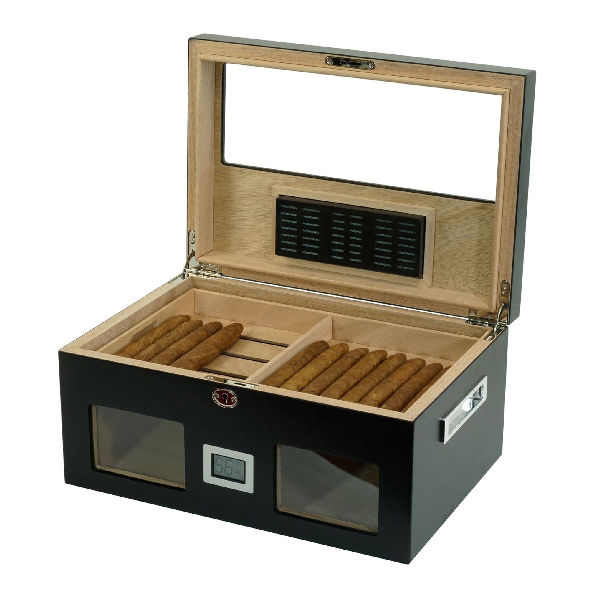 100 CT Black Wooden Cigar Humidor Box with Digital Hygrometer Cigar Boxes Clinks 