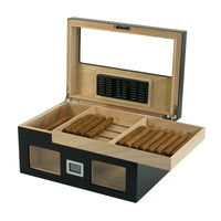 100 CT Black Wooden Cigar Humidor Box with Digital Hygrometer Cigar Boxes Clinks