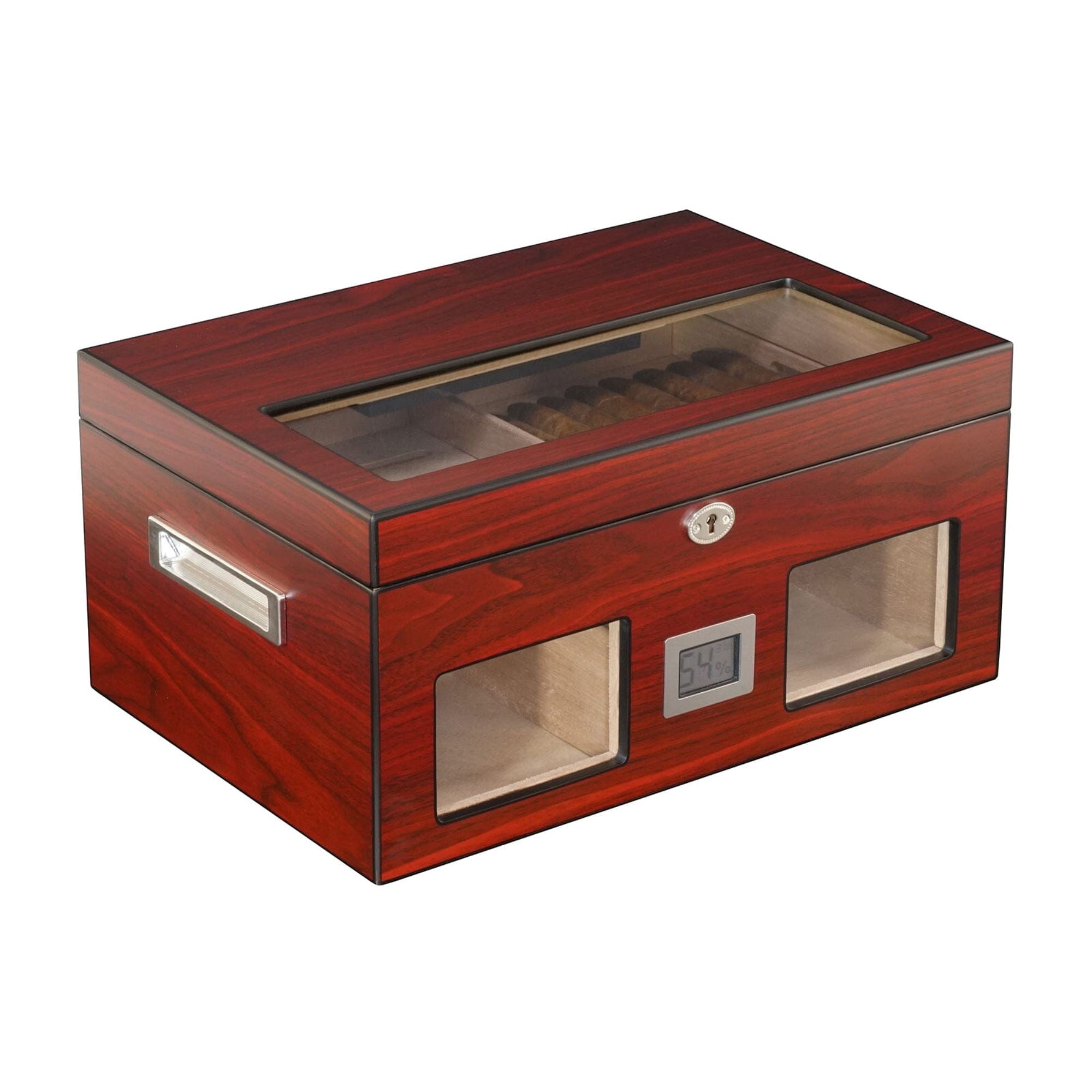 100 CT Cherry Wooden Cigar Humidor Box with Digital Hygrometer Cigar Boxes Clinks 