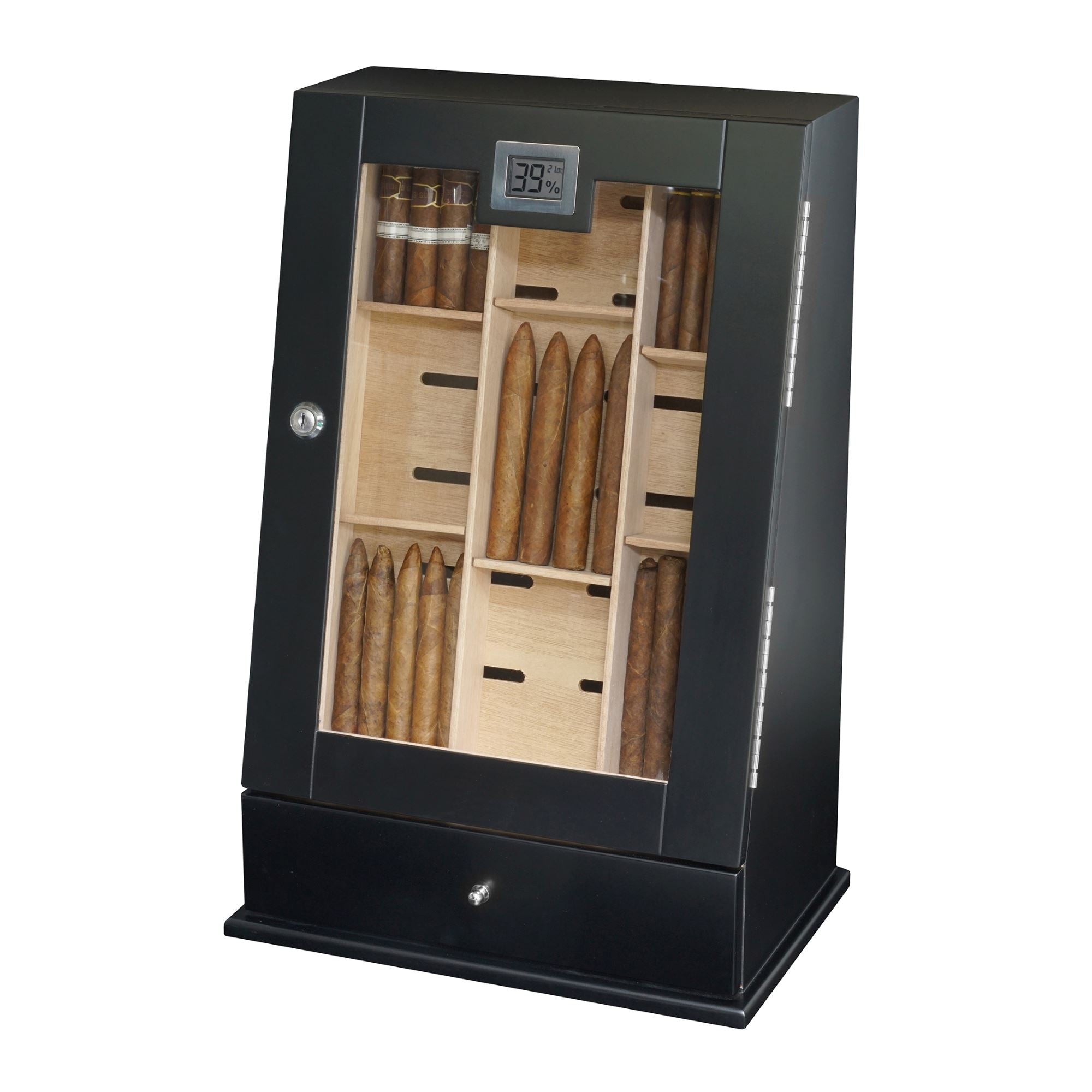75-100 CT Black Wooden Wall-mounted Cigar Cabinet with Bevel design Cigar Boxes Clinks 