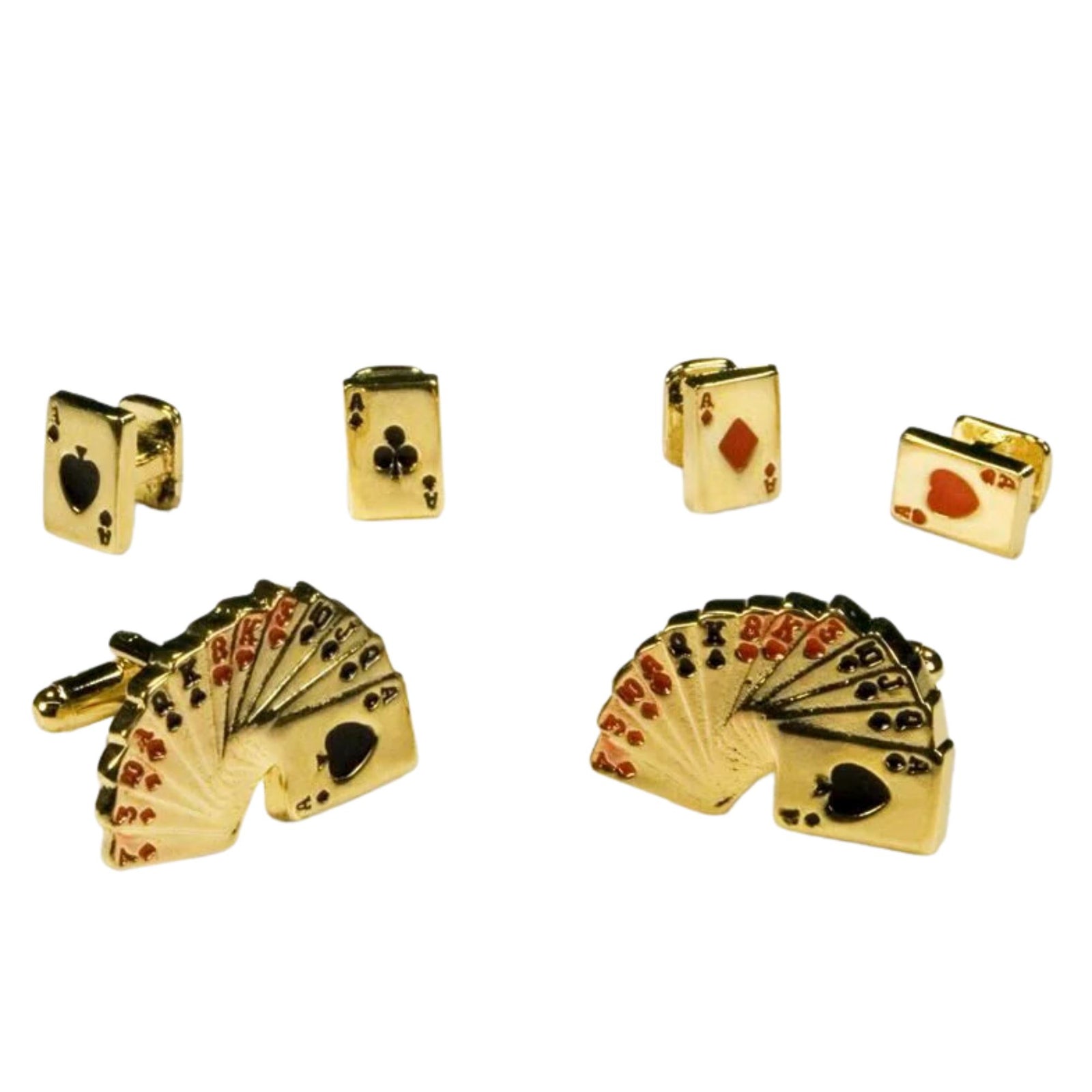 Casino Playing Cards Antiqued Gold Cufflinks and Stud Set Stud Sets Cristoforo Cardi 