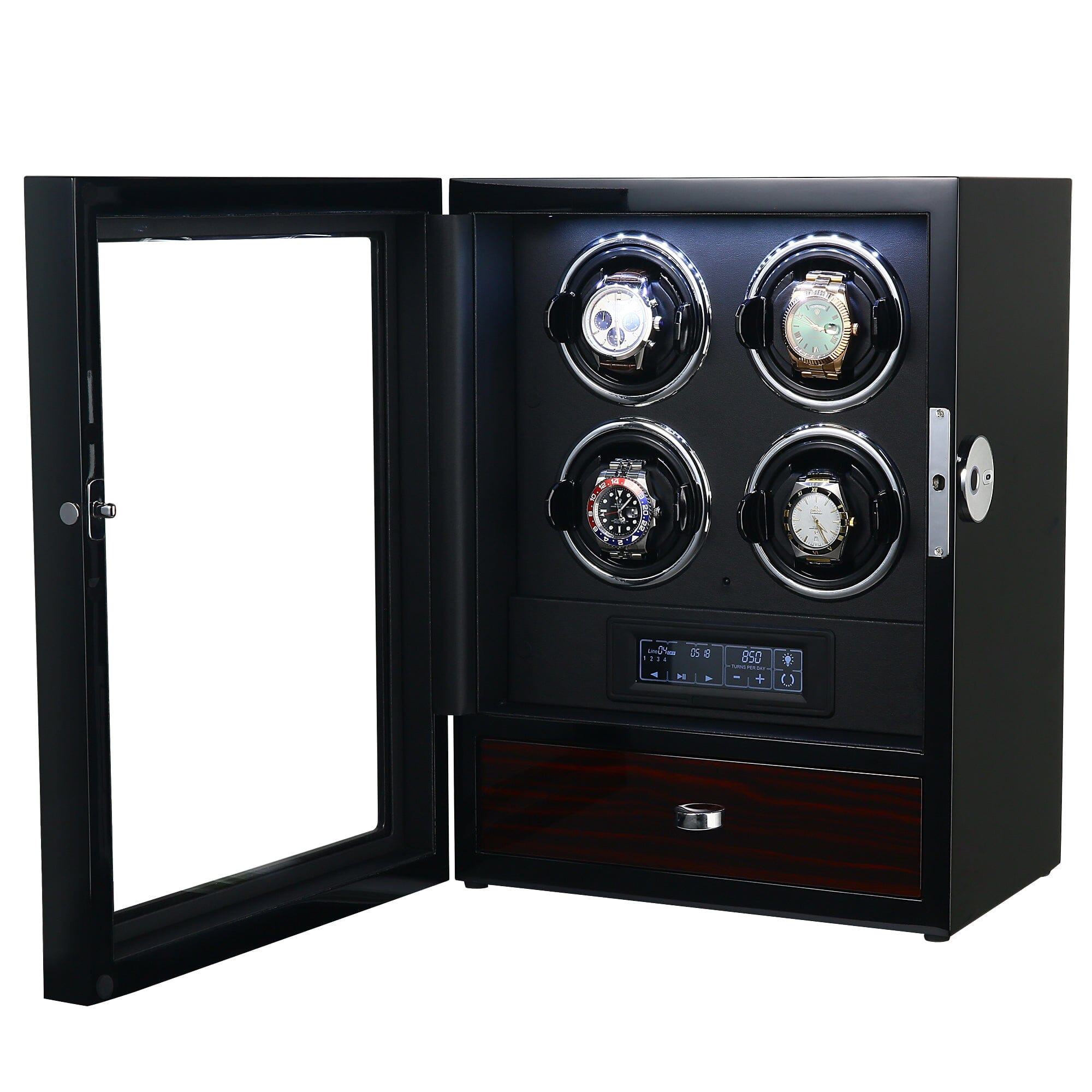 Yarra Quad Watch Winder for 4 + Drawer with Fingerprint Lock Watch Winder Boxes Clinks 