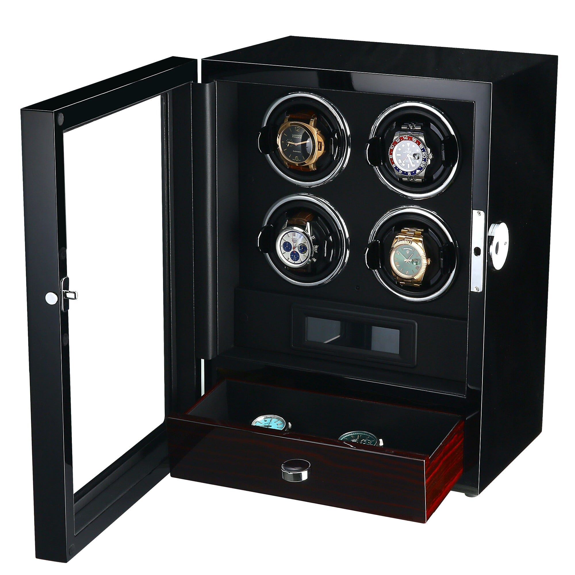 Yarra Quad Watch Winder for 4 + Drawer with Fingerprint Lock Watch Winder Boxes Clinks 
