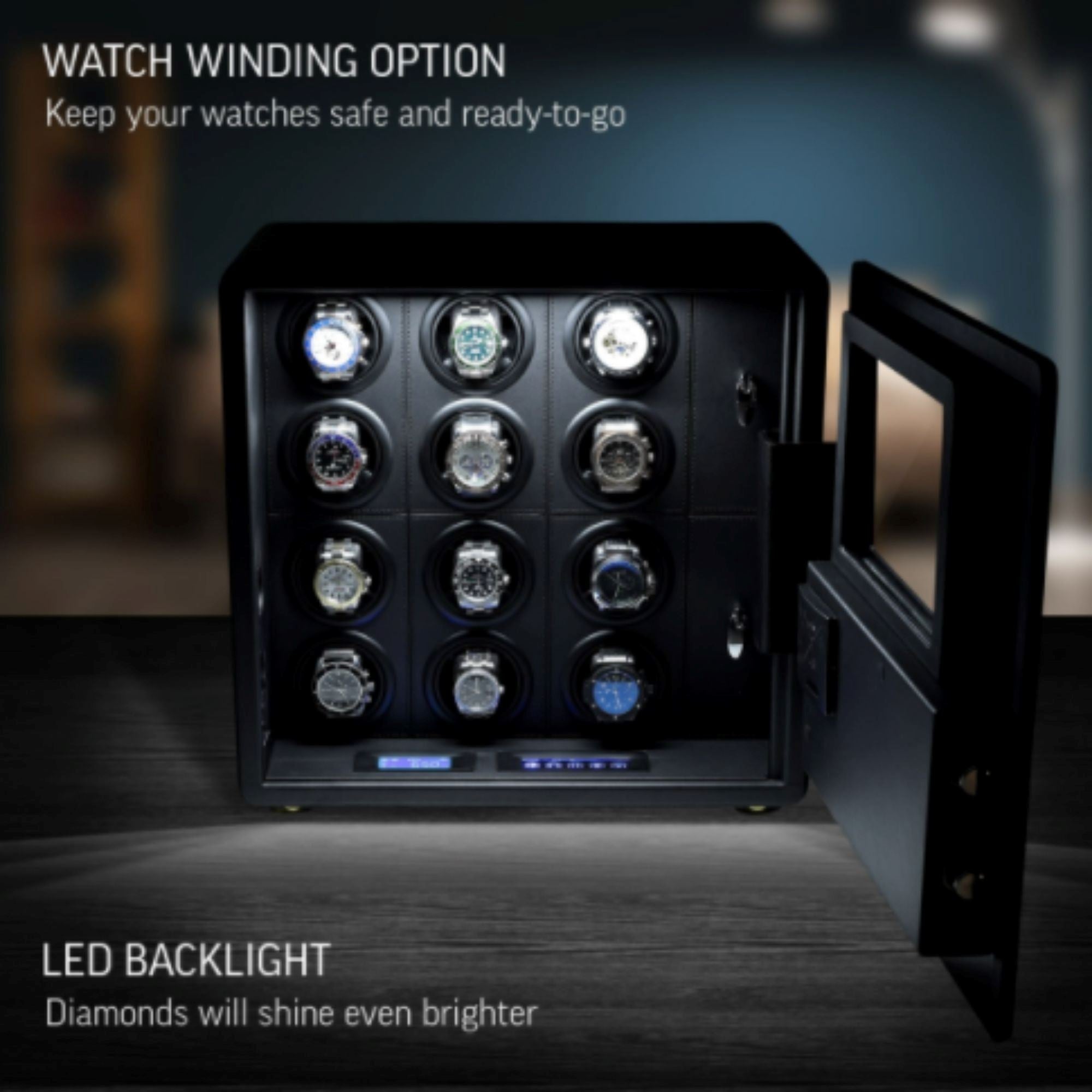 Vanguard Steel Watch Winder Security Safe with Digital Lock and Alarm Watch Winder Boxes Clinks 