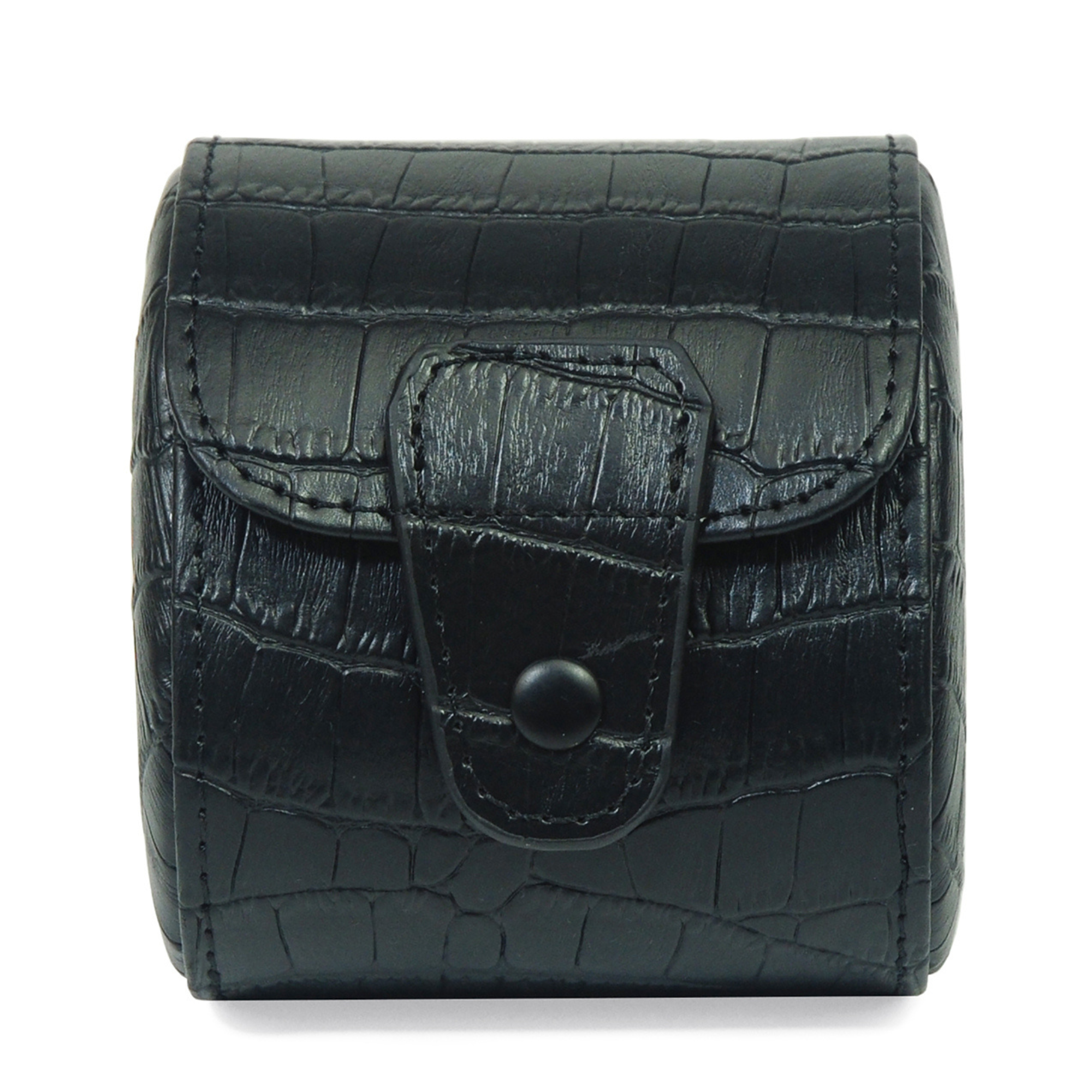 Travel Watch Roll Case for 1 in Black Genuine Leather