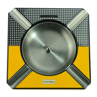 25 Cigar Yellow & Carbon Fibre Humidor Box for Cigars and Ashtray Bundle Set