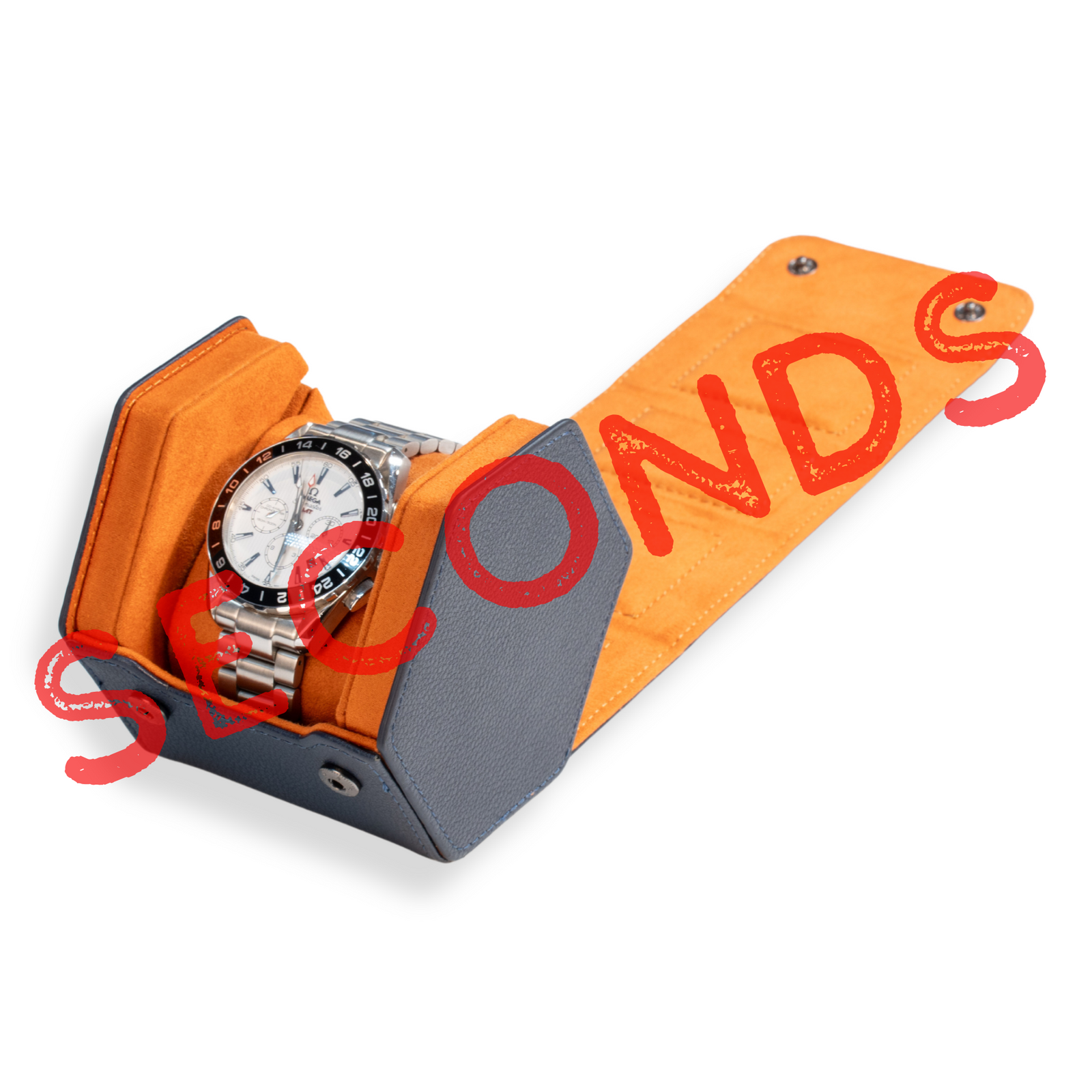Seconds - Hex Leather Watch Roll 1 Slot in Navy/Orange