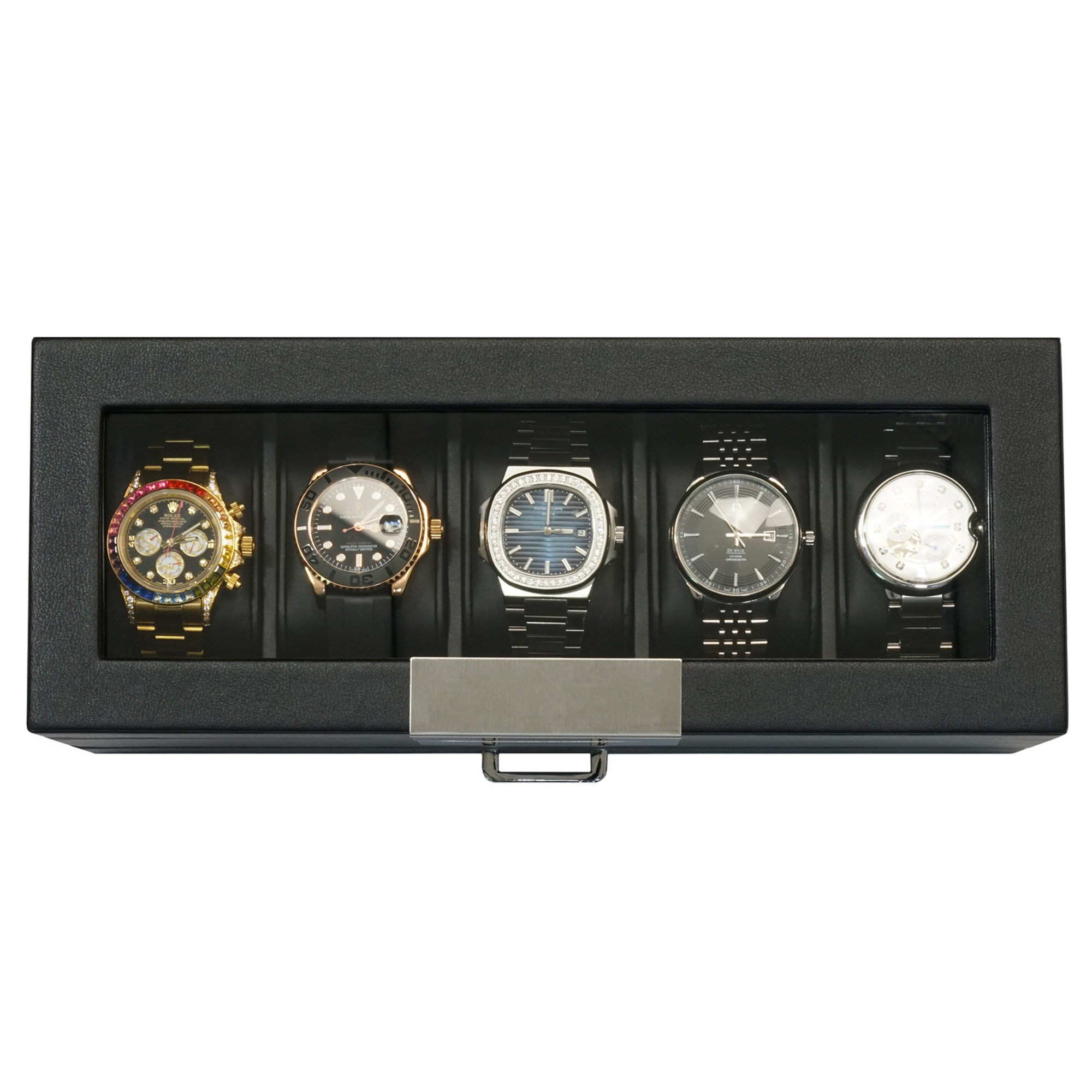 Seconds - 5 Slot Leather Watch Box in Black with Drawers